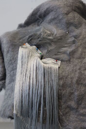 Grey blanket with dyes princess pleated fabric and long fringing